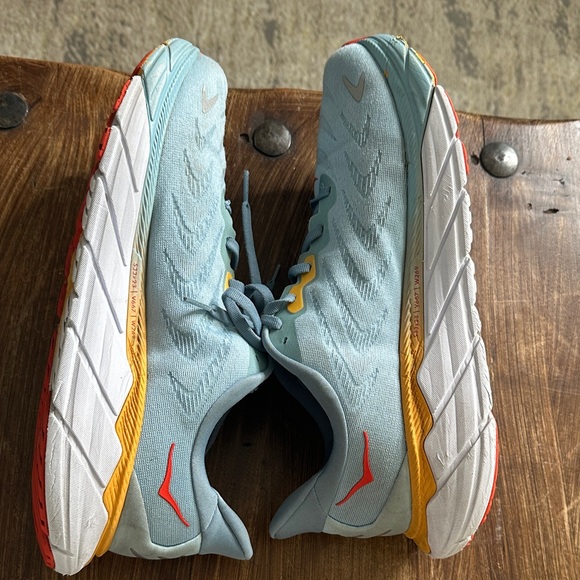 Hoka Pale Blue Running Shoes with Yellow and Red Accents - Picture 10 of 16